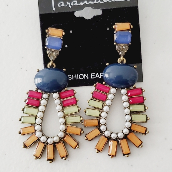 Taramanda Multicolored Dangle Post Earrings Beaded Wearable Art NEW Bold - Picture 2 of 8